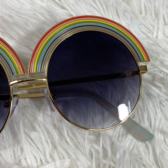 Oversized Retro Rainbow Sunnies Sunglasses Gold Frames  Smoke Blue Black Lens - Picture 6 of 8